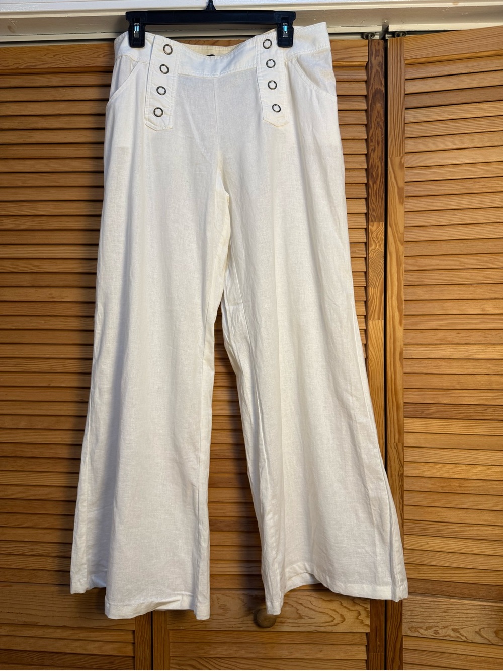 Venus White Linen-Cotton Sailor Wide-Leg Pants NWOT Size 10